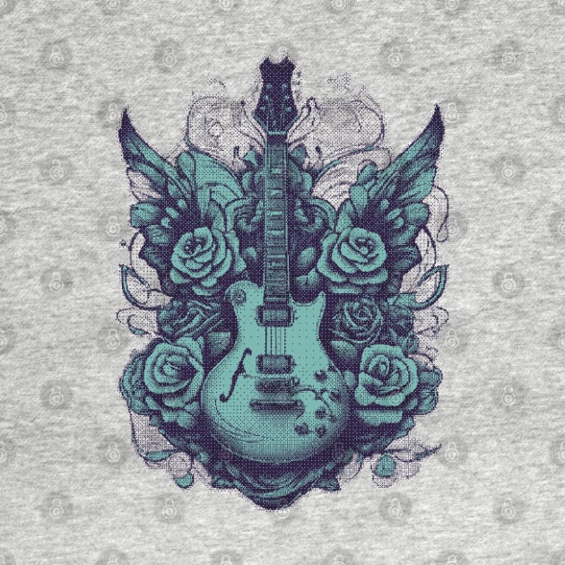 Electric guitar & roses pixel art blue by Bassivus